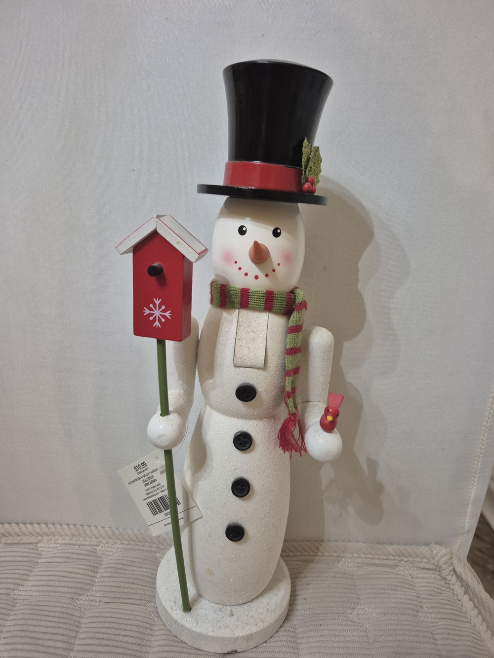 Holiday Snowman Figurine with Red Birdhouse and Scarf - Unbranded